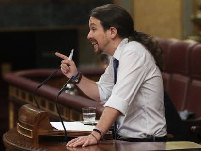 Pablo Iglesias, durante el debate de la moción de censura. Uly Martín / ATLAS