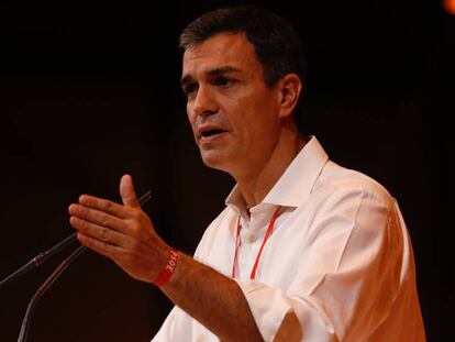 Pedro Sánchez durante el mitin de cierre de campaña del Congreso Nacional del PSOE.