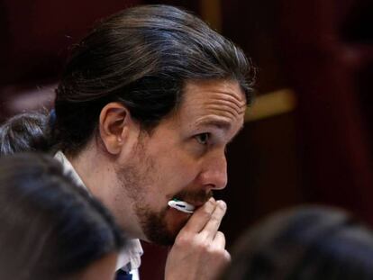 El líder de Podemos, Pablo Iglesias, en el Congreso.