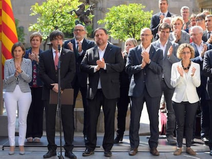 El presidente de la Generalitat, Carles Puigdemont, anuncia la fecha del referéndum sobre la independencia de Cataluña el pasado 9 de junio.