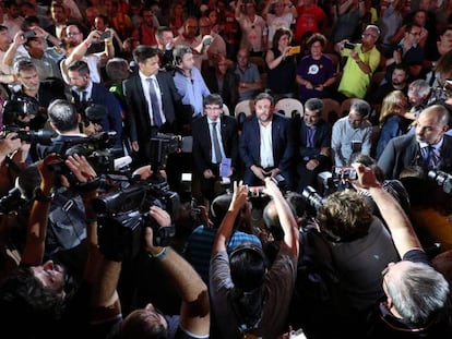 Carles Puigdemont y Oriol Junqueras a su llegada al Tarraco Arena.