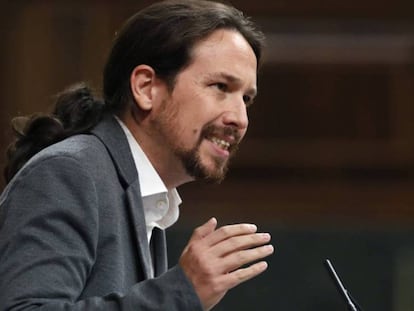 El líder de Podemos, Pablo Iglesias, durante su intervención en el pleno del Congreso.