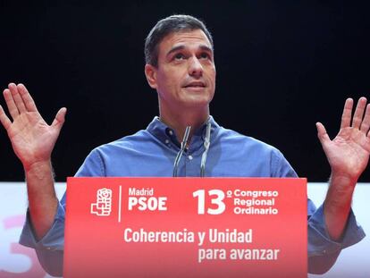 Pedro Sánchez, líder del PSOE, interviene en el congreso del PSOE de Madrid.