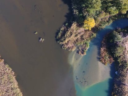 En Aranjuez el Jarama (que arrastra la contaminación de Madrid) se une al Tajo, que lleva tan poca agua que no logra diluir la suciedad. / FOTO Y VÍDEO PACO PUENTES