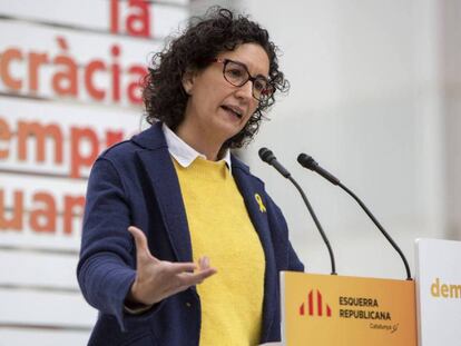 Marta Rovira durante un mitin de Esquerra Republicana en Badalona.