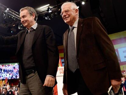 José Luis Rodríguez Zapatero y Josep Borrell en el acto del PSC en Barcelona.