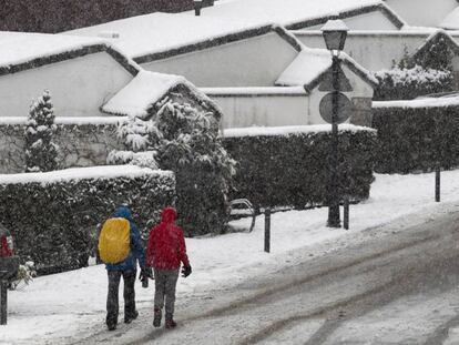 Nieve en la carretera M-607 entre Becerril de la Sierra y Navacerrada.