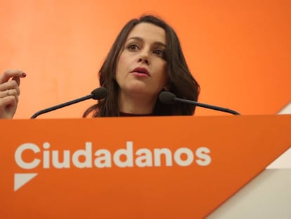 La líder de Ciudadanos en Cataluña, Inés Arrimadas, este lunes.