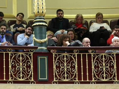 Representantes del colectivo LGTBI en el pleno del Congreso de los Diputados.