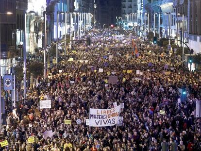 Manifestacion Día Internacional de la Mujer en 2017, en Madrid.
