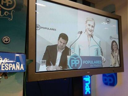 Cristina Cifuentes comparece en el Comité Ejecutivo del PP de Madrid, el pasado lunes. En vídeo, las declaraciones del presidente de rectores de la URJC.