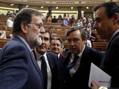 Mariano Rajoy, Fernando Martínez Maillo y Rafael Hernando en el Congreso.
