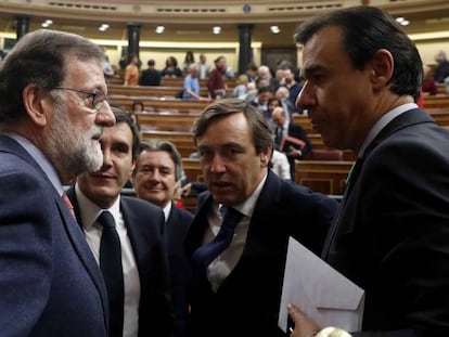 Mariano Rajoy, Fernando Martínez Maillo y Rafael Hernando en el Congreso.