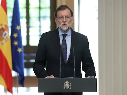 Mariano Rajoy, durante la declaración institucional en La Moncloa.