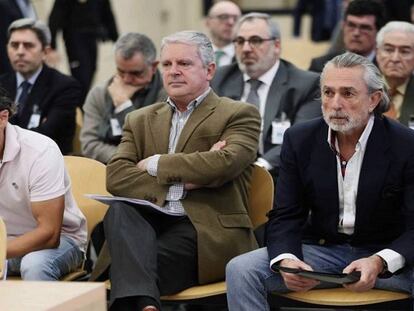 Álvaro Pérez, Pablo Crespo y Francisco Correa, en el juicio de la caja b del PP valenciano.
