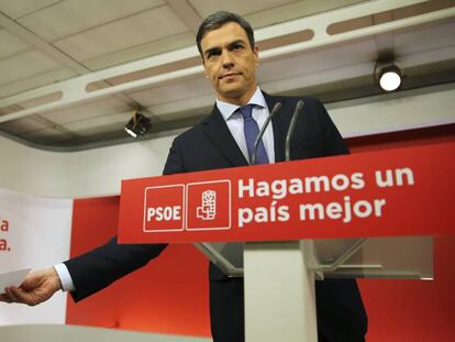 Pedro Sánchez, en una rueda de prensa en Madrid.