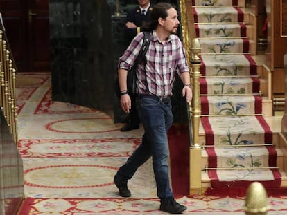 Pablo Iglesias, a su llegada al pleno del Congreso.