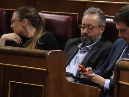 El líder de Ciudadanos, Albert Rivera, durante la primera jornada de la moción de censura.