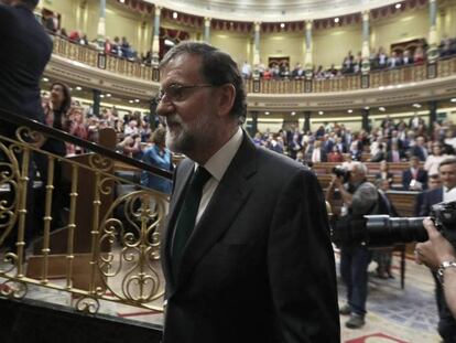 Mariano Rajoy, en el Pleno del Congreso que votó la moción de censura en su contra.