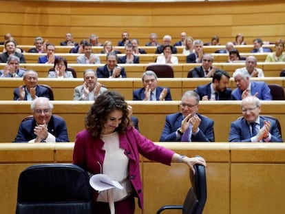 La ministra de Hacienda, María Jesús Montero, tras su intervención en el Senado sobre los Presupuestos Generales del Estado.