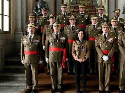 La ministra de Defensa, Margarita Robles, en el Cuartel General del Ejécito, donde preside la reunión del Consejo Superior del Ejército de Tierra.