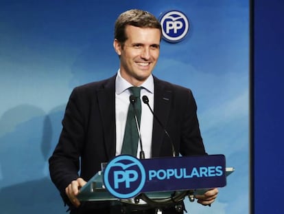 El líder del Partido Popular, Pablo Casado, el pasado lunes en la sede del partido.