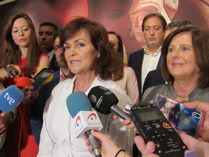 Carmen Calvo, este domingo en Jaén en declaraciones a los medios.