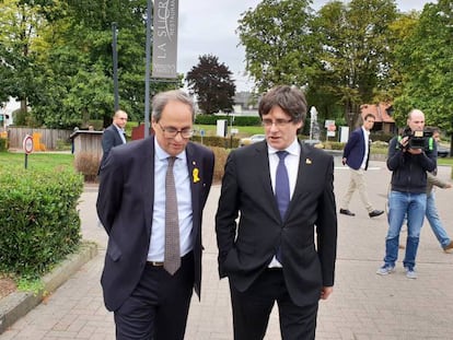 Puigdemont y Torra al acabar la reunión que han mantenido en Waterloo.