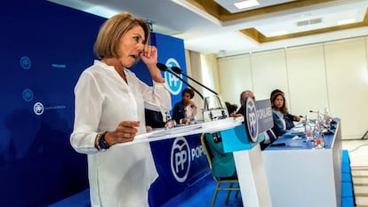 María Dolores de Cospedal, en su despedida como secretaria general del PP el pasado julio. En vídeo, el anuncio de que deja la presidencia del partido en Castilla-La Mancha.