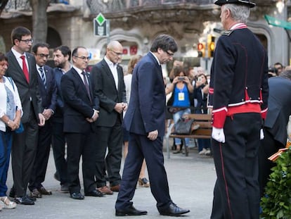 Carles Puigdemont en la ofrenda floral al monument a Rafael Casanova.