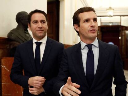 Pablo Casado y Teodoro García, este miércoles en el Congreso.