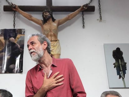 Willy Toledo, en una rueda de prensa el pasado mayo en Madrid.