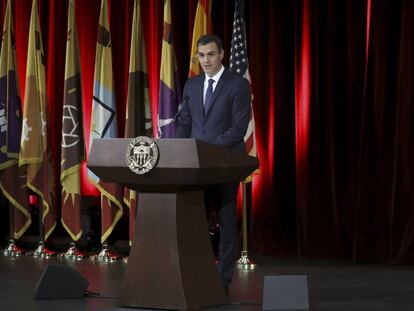 Pedro Sánchez, este viernes, durante una conferencia en la Universidad del Sur de California, en Los Ángeles.