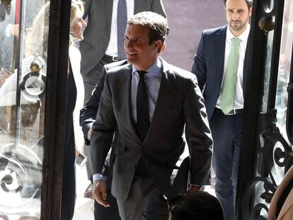 Pablo Casado, presidente del PP, este lunes en el Casino de Madrid.