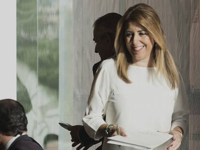 La presidenta de la Junta de Andalucía, Susana Díaz, este miércoles en un desayuno informativo.
