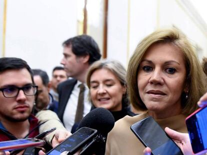 La ex secretaria general del PP María Dolores de Cospedal en el Congreso. En vídeo, las declaraciones de Pablo Casado este jueves sobre el caso.