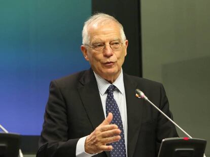 El ministro de Asuntos Exteriores, Josep Borrell, en una rueda de prensa el pasado lunes.