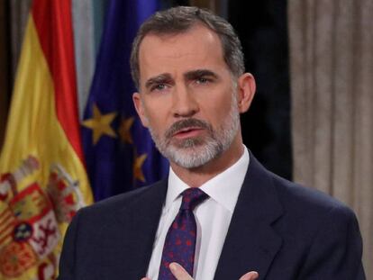 Felipe VI, este lunes durante el discurso de Navidad en el Palacio de La Zarzuela.