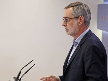 El secretario general de Cs, José Manuel Villegas, durante la rueda de prensa que ha ofrecido este viernes en el Congreso de los Diputados.