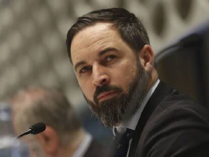 El líder de Vox, Santiago Abascal, este lunes en Madrid.
