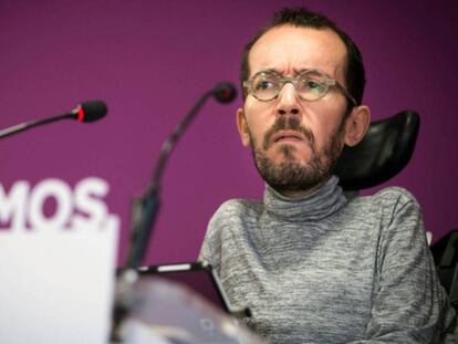 El secretario de Organización de Podemos, Pablo Echenique, en conferencia de prensa, el pasado martes. En vídeo, sus declaraciones en 'Hoy por hoy' de la Cadena Ser. LUCA PIERGIOVANNI (EFE) / VÍDEO: Atlas