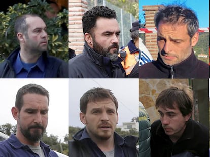 Los ocho miembros de la Brigada de Salvamento Minero que trabajan en el rescate de Julen.
