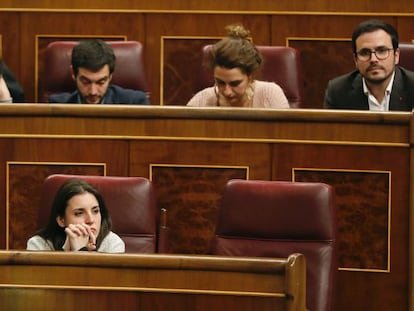 La portavoz parlamentaria de Unidos Podemos, Irene Montero, en el Congreso. En vídeo, los líderes regionales de Podemos abogan por la unidad tras la reunión que mantuvieron en Podemos el pasado viernes.