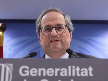 Quim Torra, durante su comparecencia en Madrid. En vídeo, declaraciones de Torra.