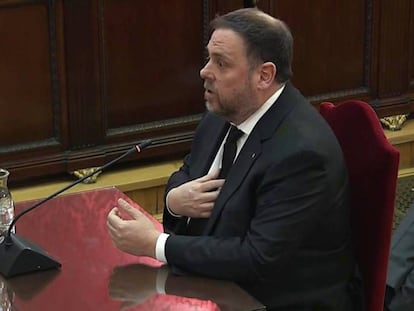 El exvicepresidente catalán Oriol Junqueras, durante su declaración.