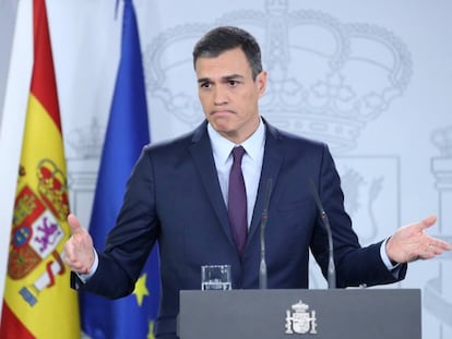 El presidente del Gobierno, Pedro Sánchez , este viernes en La Moncloa. En vídeo, el presidente anuncia la convocatoria de elecciones generales.