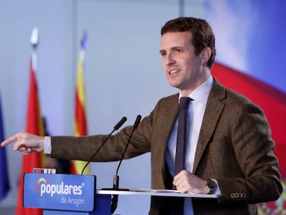 Pablo Casado, este sábado en Zaragoza. En vídeo, declaraciones del presidente del PP.