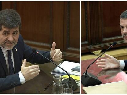 Jordi Sànchez y Santi Vila, durante sus respectivas declaraciones en el Supremo.
