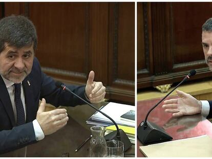 Jordi Sànchez y Santi Vila, durante sus respectivas declaraciones en el Supremo.