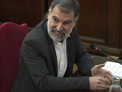 El líder de Òmnium Cultural, Jordi Cuixart, durante su declaración en el juicio.